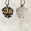 Two-tone steel Khanda / Adi Shakti Shield medallion keyrings or pendants on chains - with Mool Mantra or Mangala Charan Mantra - 40% & 50% off!