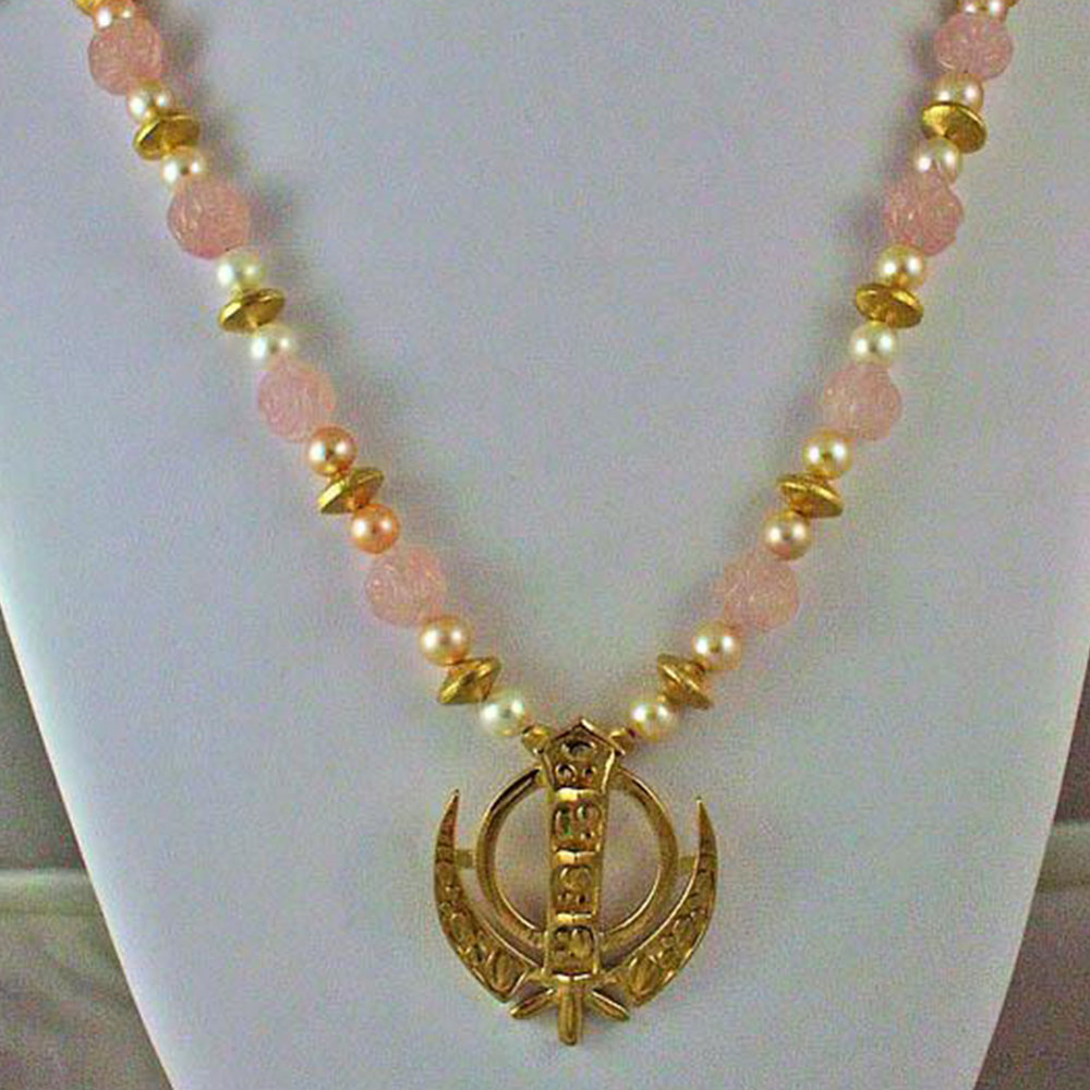 Carved rose quartz pearl adi shakti necklace
