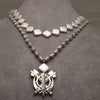 Silver, Square Pearl, Double-Axe Khanda / Adi Shakti Necklace