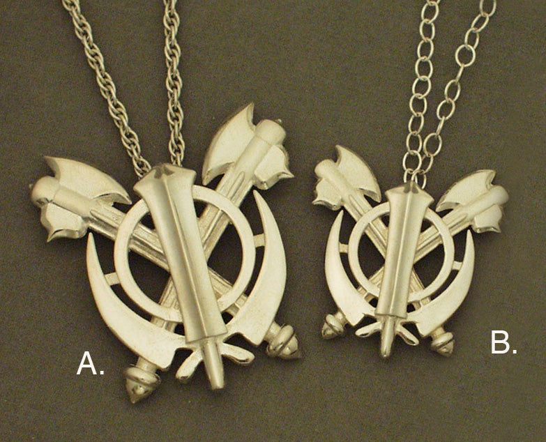Double-Axe Khanda pin pendants