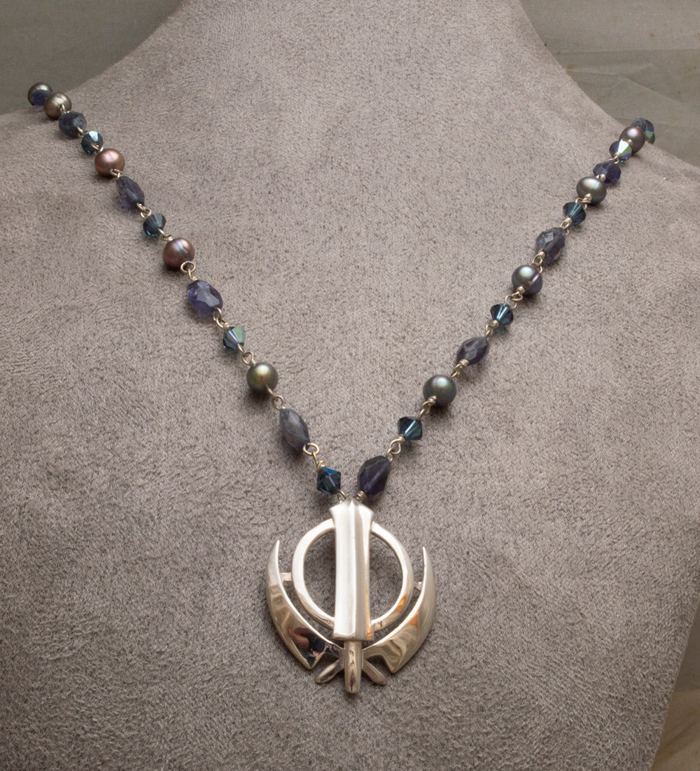 Black Pearl, Faceted Amethyst Khanda Necklace