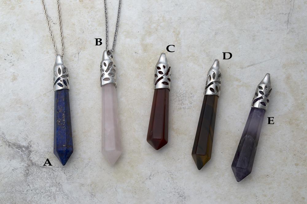 Lapis lazuli, rose quartz, carnelian, tiger eye and amethyst gemstone point pendants - 55% off!!