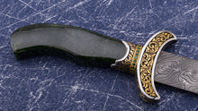 Load image into Gallery viewer, Engraved/gold inlaid jade handled dagger
