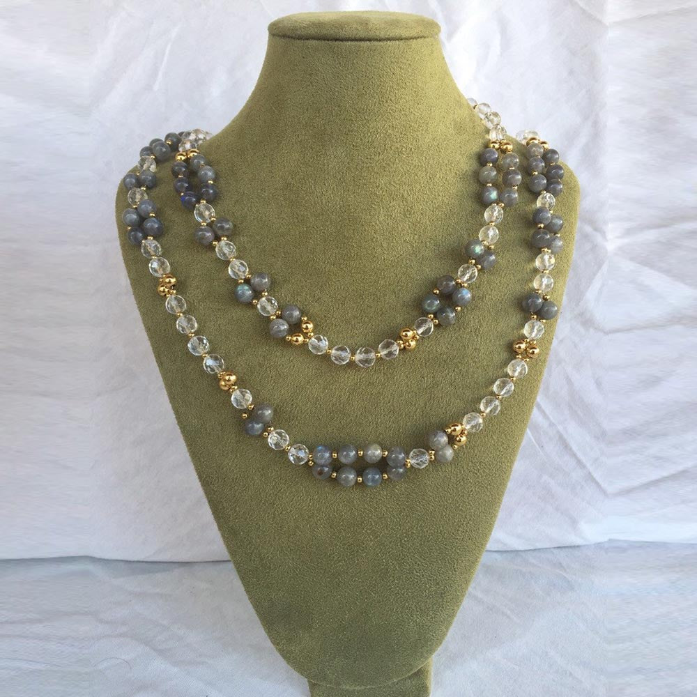 Labradorite, Quartz Crystal and 24K Gold-filled Bead Tantric Necklace