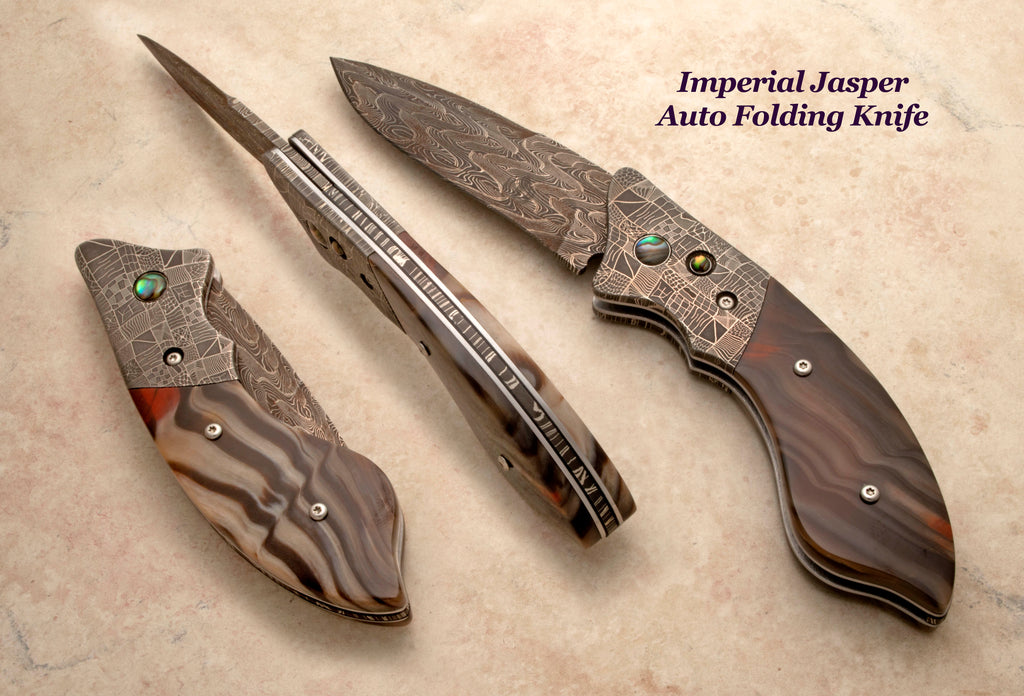 Imperial green jasper auto-folding knife
