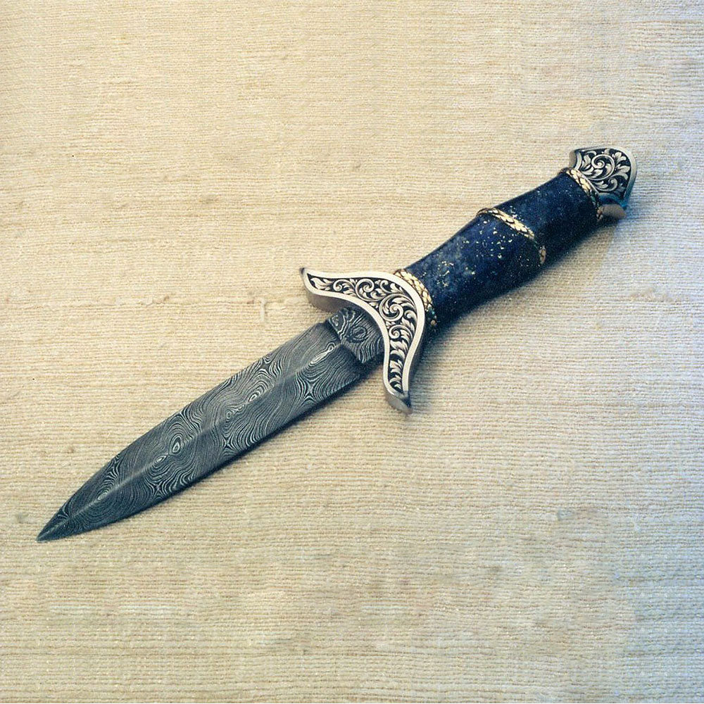 Engraved small lapis handled dagger