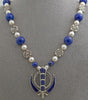 Elegant lapis pearl silver khanda / adi shakti Necklace