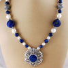 Lapis lazuli, pearl and silver Adi Shakti Taliman Power necklace