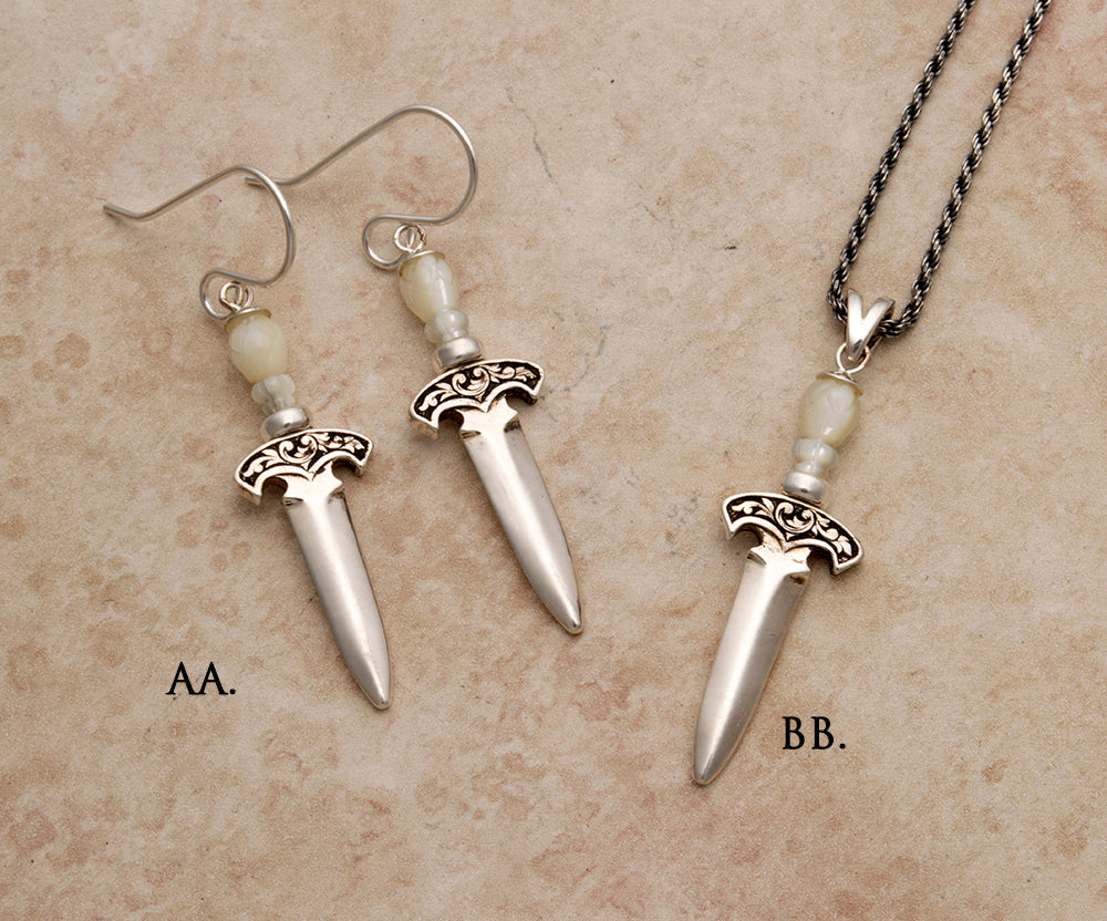 Mini gemstone handled dagger pendants