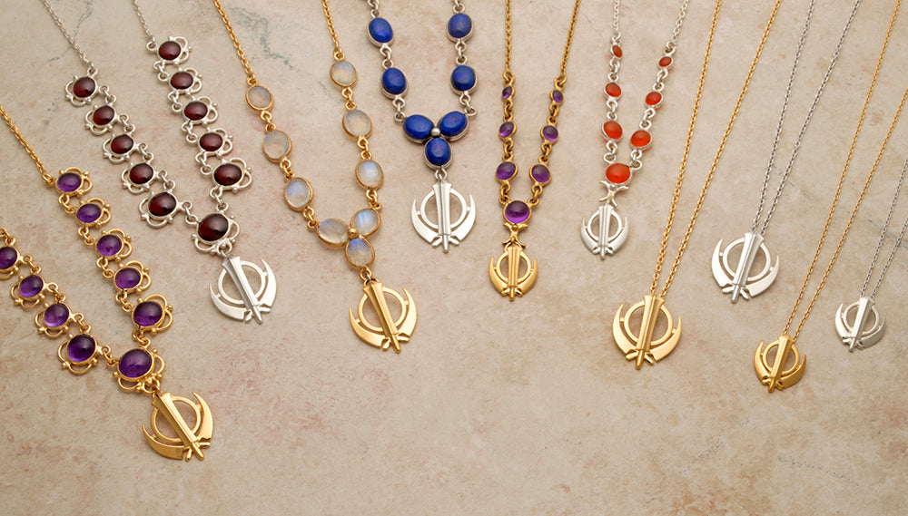 Smaller Plain and Gemstone Necklaces with Khanda pendants