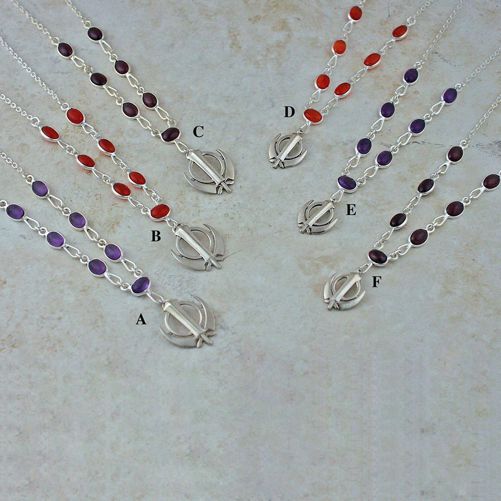 Simple elegant oval gemstone necklaces with small and extra small adi shakti pendants