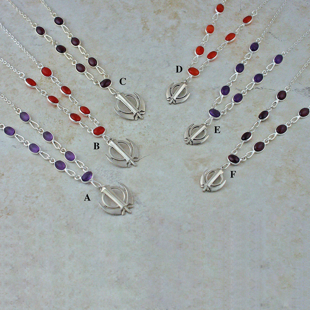 Simple elegant oval gemstone necklaces with small and extra small adi shakti pendants