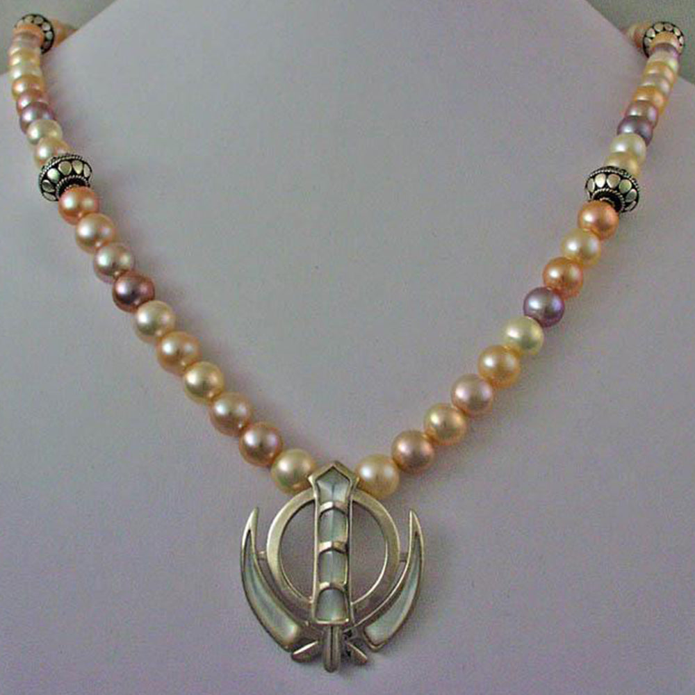 Silver pearl Khanda necklace