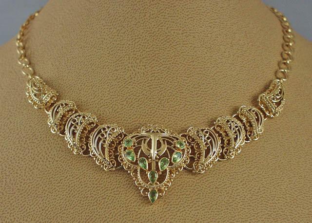 Small filigree gemstone Khanda / Adi Shakti necklaces