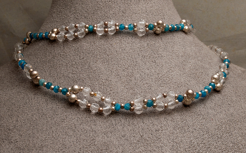 Quartz Crystal, Apatite, and Solid Silver Bead Tantric Necklace