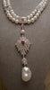 Pearl ruby / sapphire cubic zirconia silver necklace