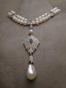 Pearl ruby / sapphire cubic zirconia silver necklace