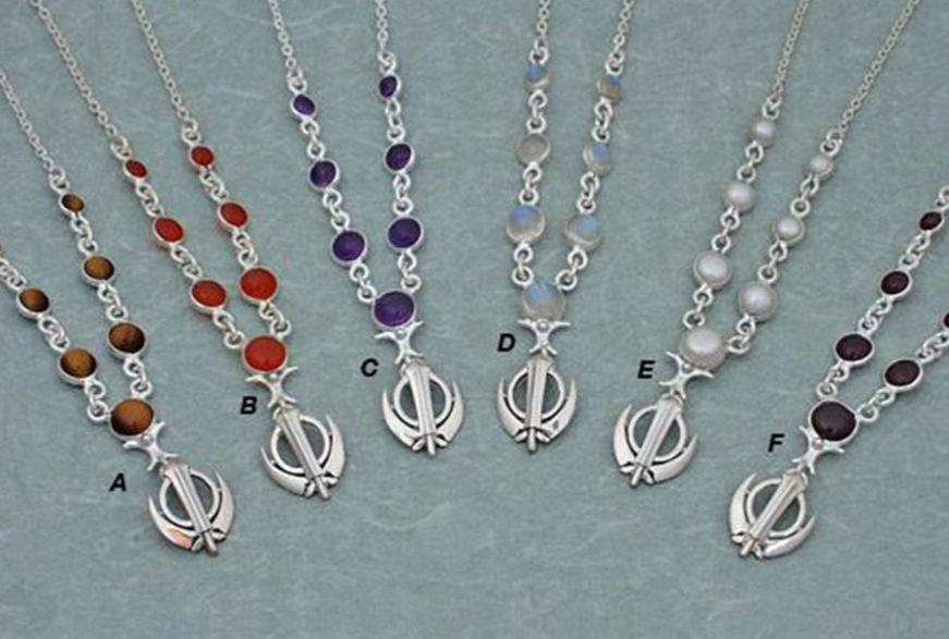Simple elegant gemstone extra small Khanda necklaces