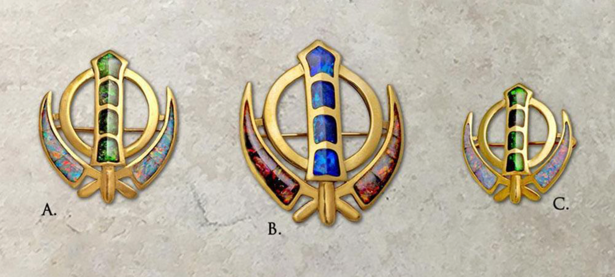 40% off! Solid Gold and Natural Opal Khanda Pin Pendants