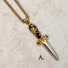 Two-tone steel Flower dagger pendants on chains