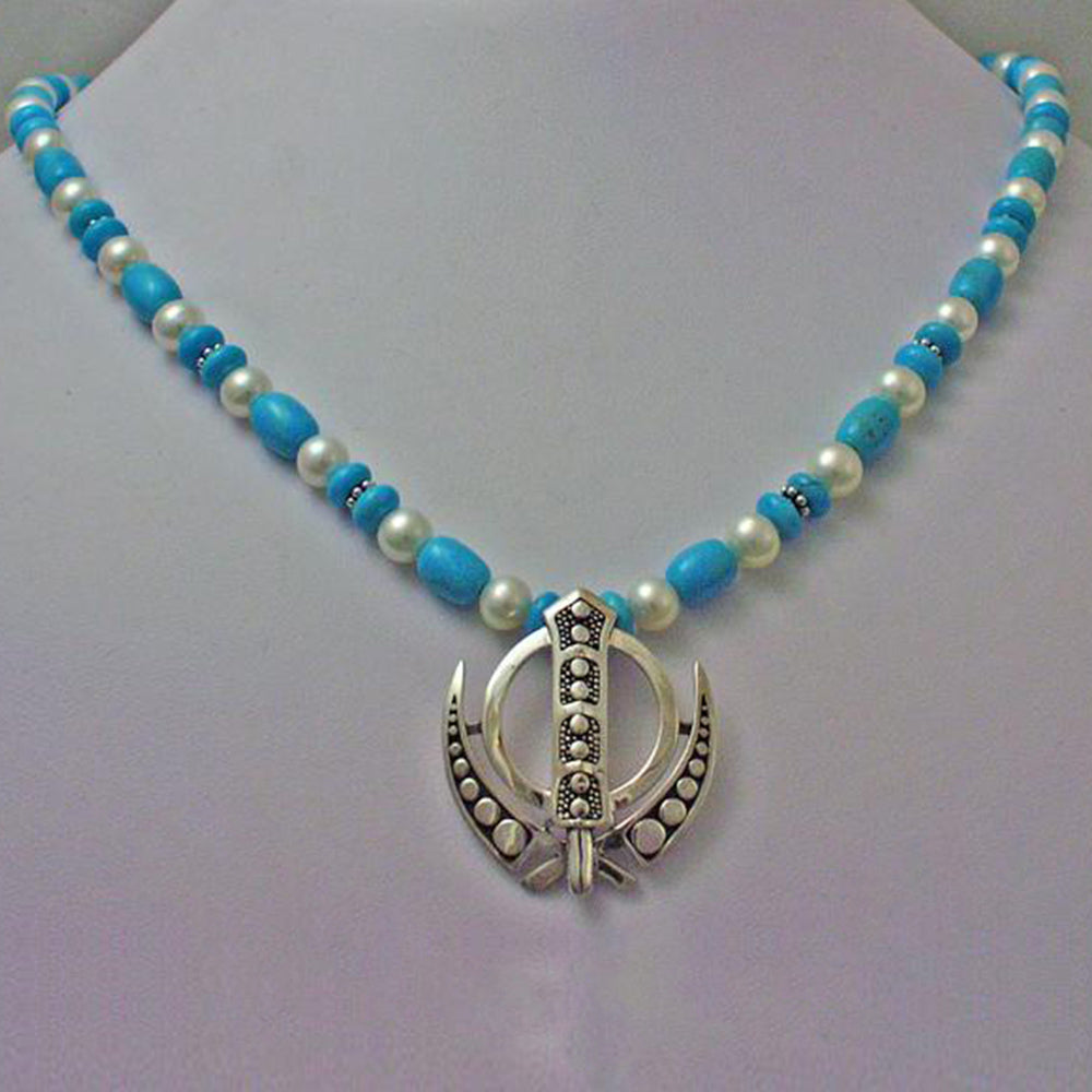 Silver, turquoise and pearl Khanda Necklace