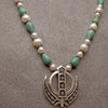 Turquoise, pearl, silver khanda / adi shakti necklace