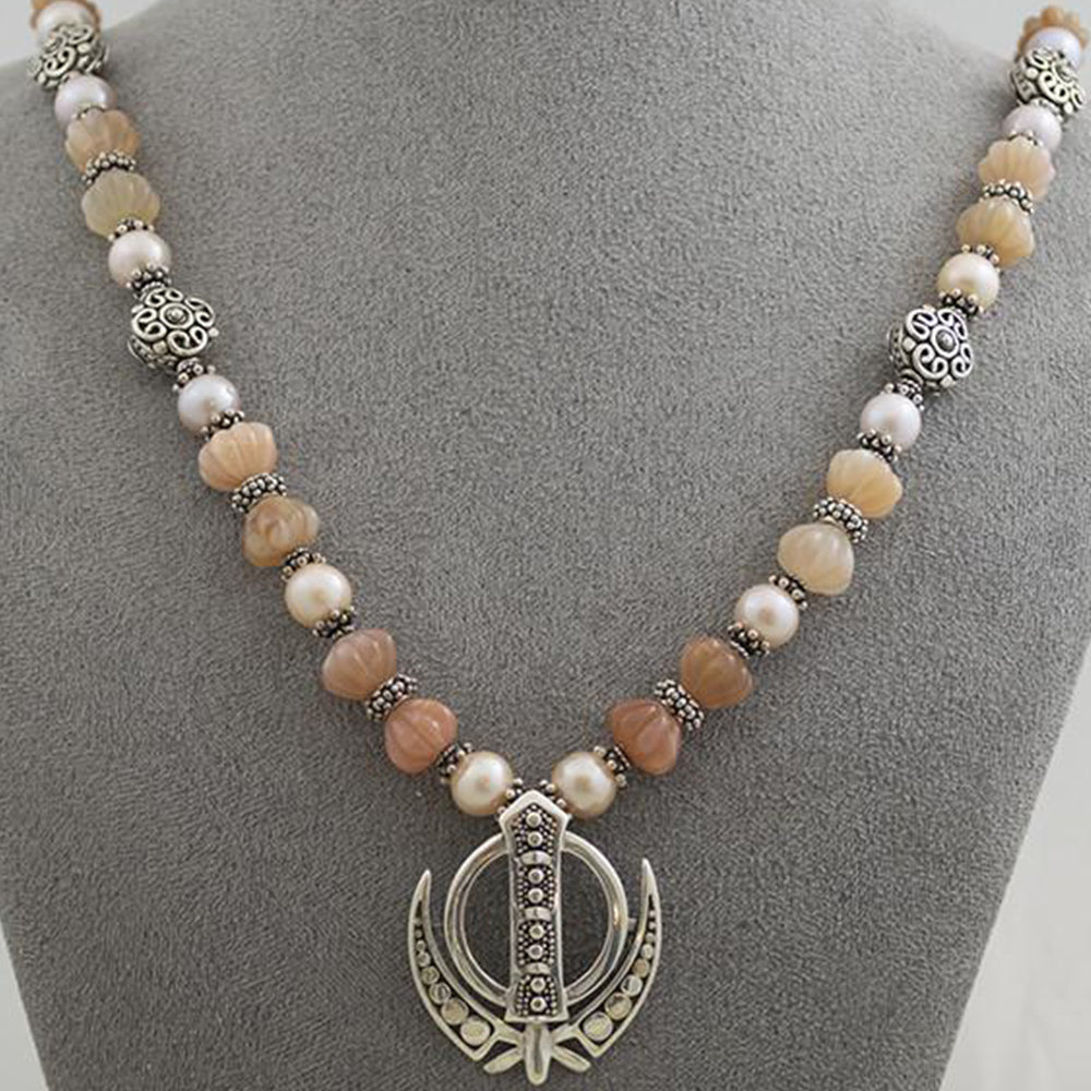 Silver, tourmaline, and pearl Khanda necklace