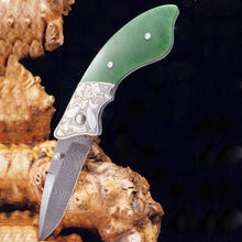 Load image into Gallery viewer, Engraved jade folding knife
