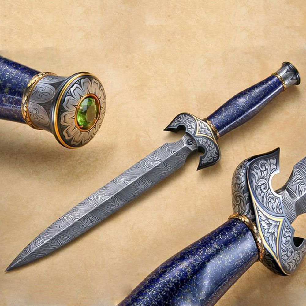 Engraved lapis handled dagger