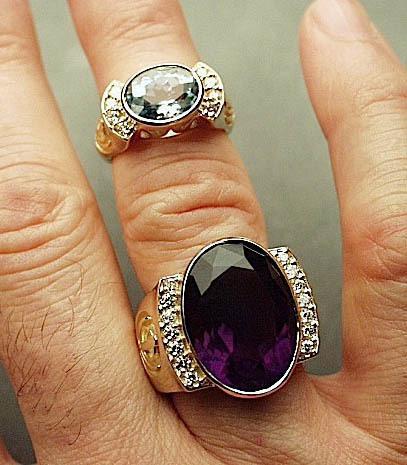 Solid gold and solid sterling silver rings with gemstones, diamonds and Khanda symbols