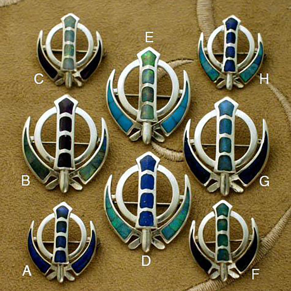 Opal gemstone and silver Khanda pin pendants