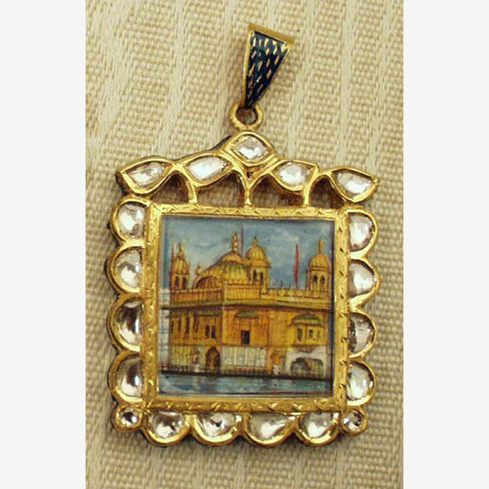 22K Gold Square Portrait of the Golden Temple with diamonds
