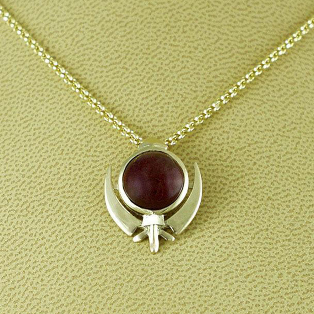Ruby gold khanda / adi shakti pendant and chain