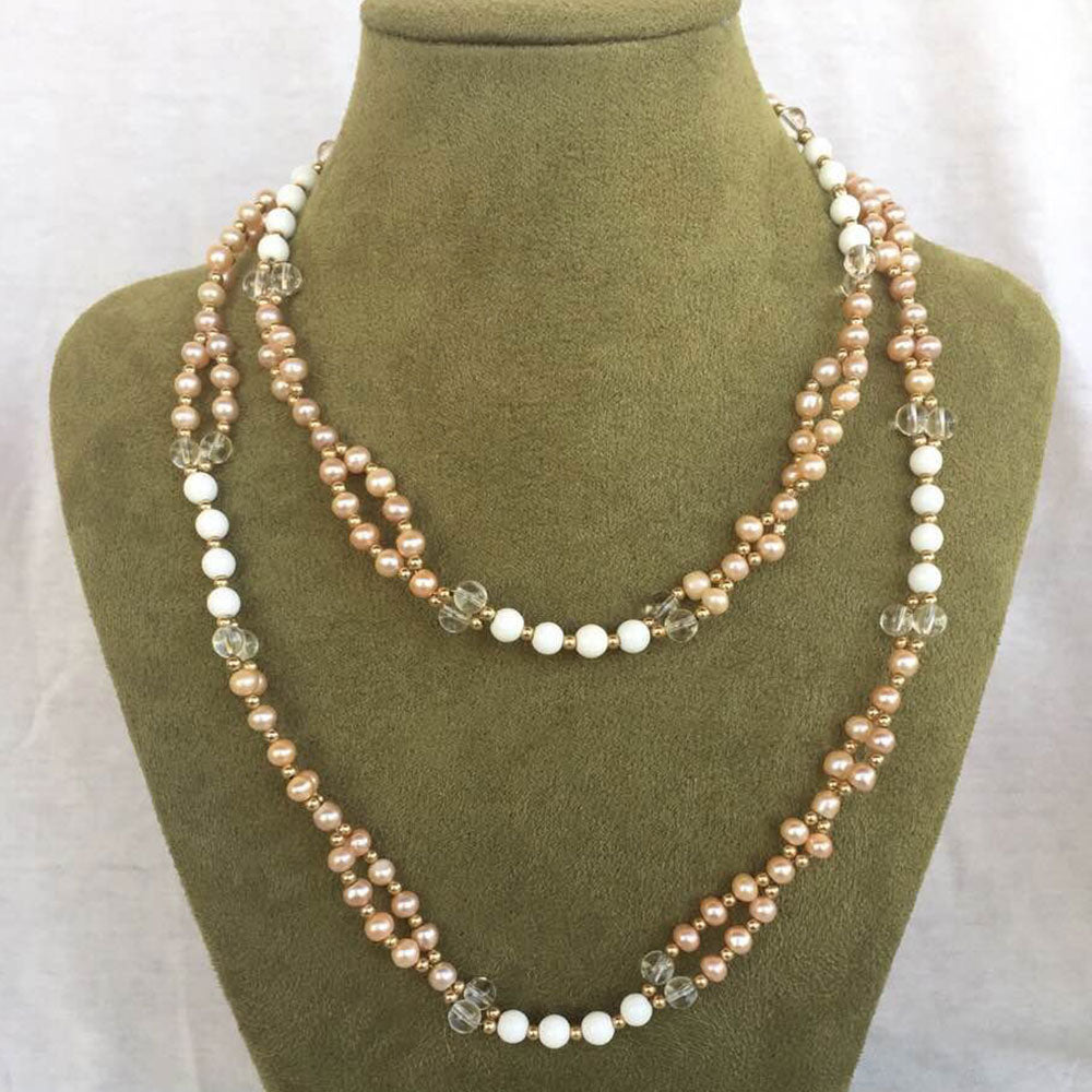 Pearl, Quartz Crystal, Tridacna and 18K Gold-filled Bead Tantric Necklace
