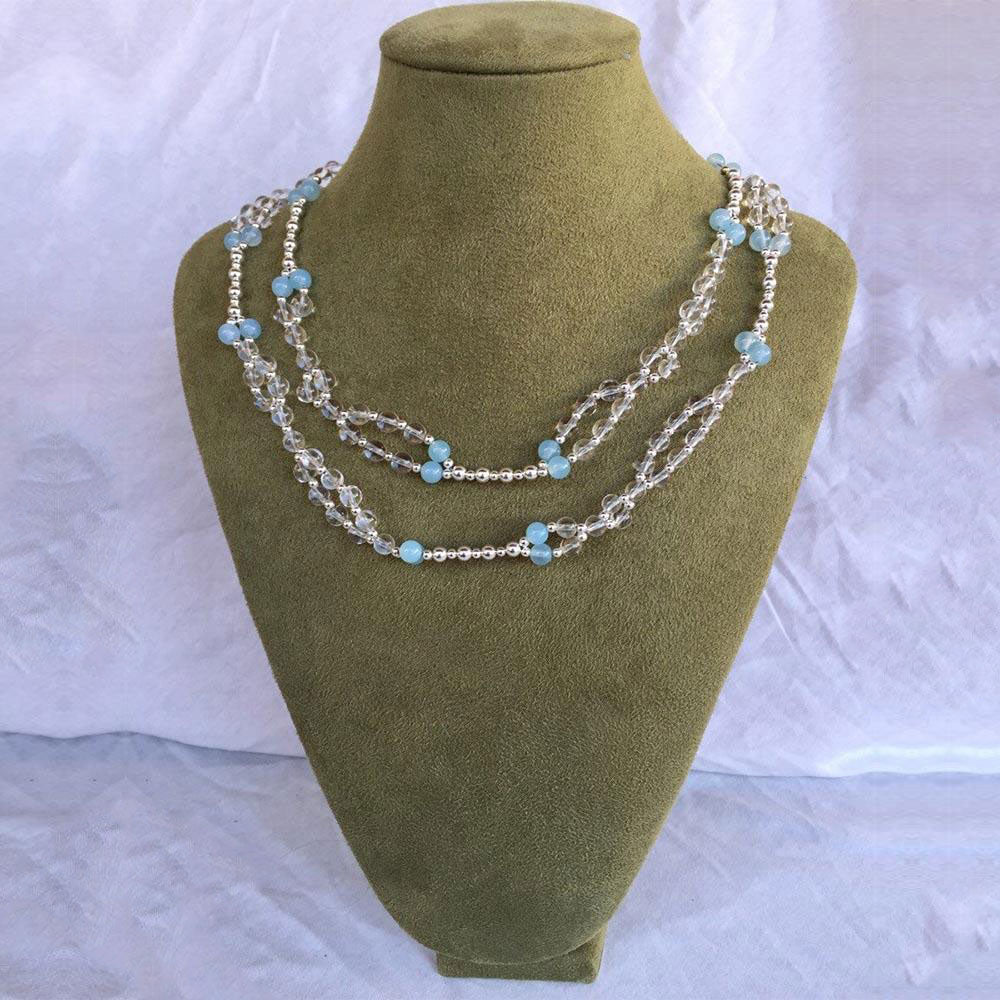 Blue Agate, Quartz Crystal and Sterling Silver bead Tantric Necklace