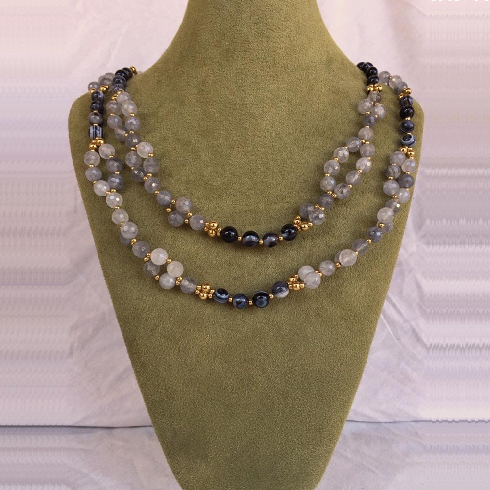 Smoky Quartz, Agate, Quartz Crystal and 24K Gold-filled Bead Tantric Necklace