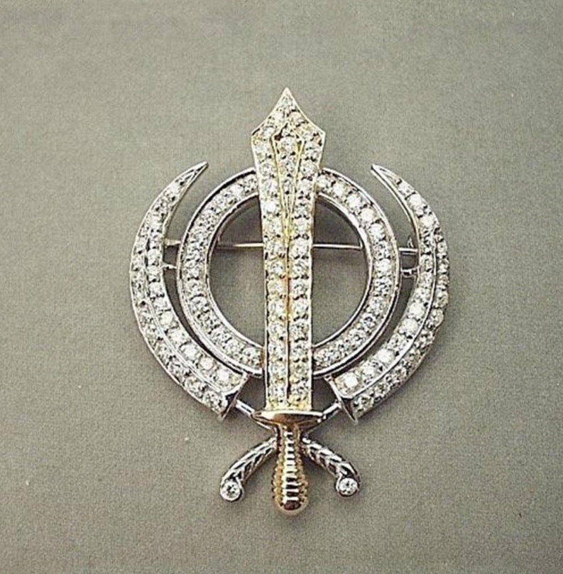Gold or silver and diamond Khanda Adi Shakti pin pendant